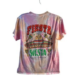 Simply Southern Tshirt Medium Pink tie dye Fiesta Siesta
